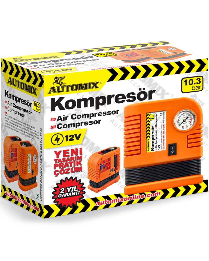 Kompresor - AUTOMİX 300 PSI TURUNCU KOMPRESÖR 10,3 BAR / 12V | OTOPIST