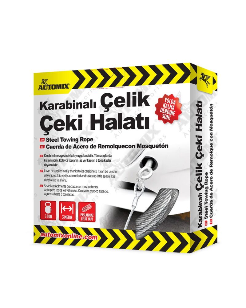 Ceki-halati - Automix Karabinalı Çelik Çekme Halatı 3 Ton / 3 MT | OTOPIST