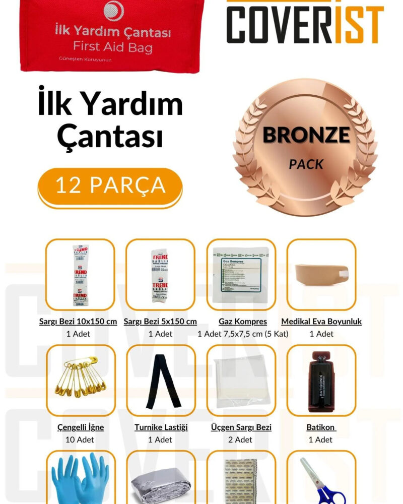 trafik-seti - Üçgen Trafik ve İlk Yardım Seti - Muayene Uyumlu 1 KG Araç Yangın Tüpü - 2 Adet Reflektör - Bronze Pack