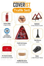 direksiyon kılıfı - Üçgen Trafik ve İlk Yardım Seti - Muayene Uyumlu 1 KG Araç Yangın Tüpü - 2 Adet Reflektör - Bronze Pack