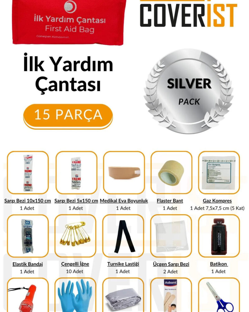 trafik-seti - Trafik ve İlk Yardım Seti - Muayene Uyumlu 1 KG Araç Yangın Tüpü - 2 Adet Reflektör - Silver Pack