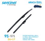 araç sileceği - Sentinel ÖN Silecek Takım / NISSAN QASHQAI 2014, X-TRAIL 2014RENAULT KADJAR 2015, HONDA CRV 2006 / 650mm 430mm