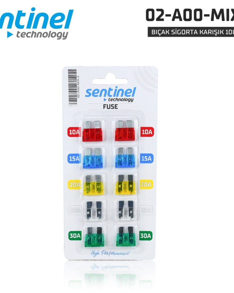 sigorta - Sentinel Bıçak Sigorta 10A, 15A, 20A, 25A, 30A / 10LU SET - 19X19 MM