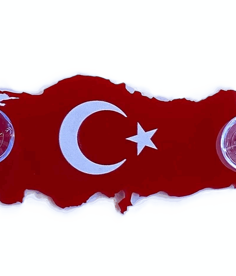 direksiyon kılıfı - Türkiye Haritası Ay Yıldız Bayrak Kırmızı Vantuzlu Pleksi Cam Süsü / 15 Cm
