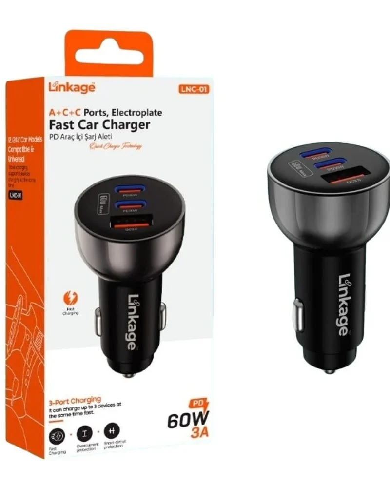 cakmaklik-sarj-aleti - Linkage LNC-01 ACC 3lü PD Hızlı Çakmaklık Şarj Aleti 60W